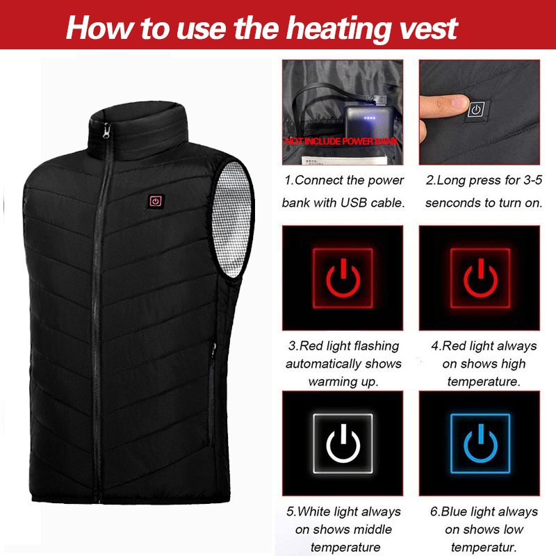 Custom Logo Hot Sell Battery Heated Vest For Women Mens Winter Warm USB Recharchable Safety Heating Zones Heat Vest Jacket