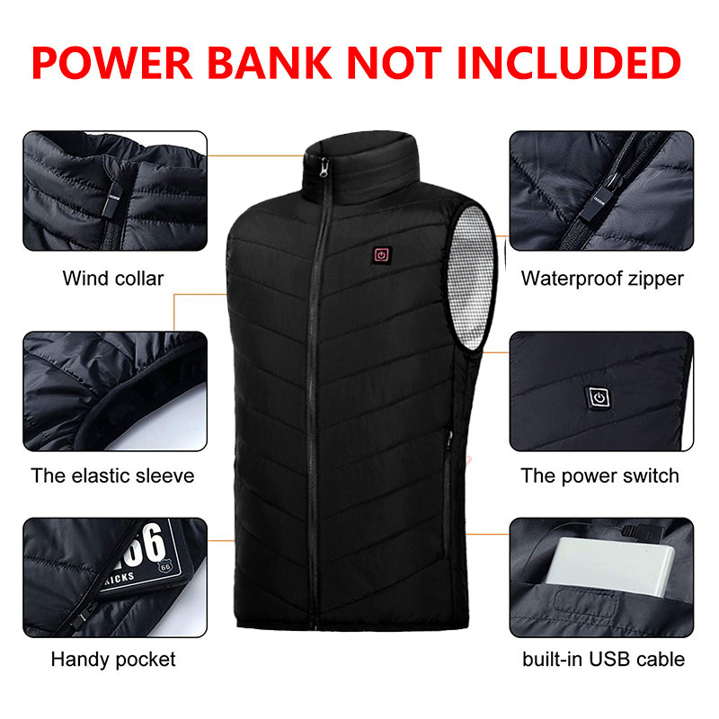 Custom Logo Hot Sell Battery Heated Vest For Women Mens Winter Warm USB Recharchable Safety Heating Zones Heat Vest Jacket