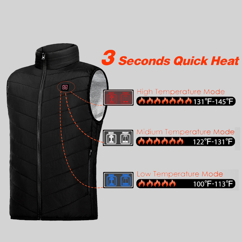 Custom Logo Hot Sell Battery Heated Vest For Women Mens Winter Warm USB Recharchable Safety Heating Zones Heat Vest Jacket