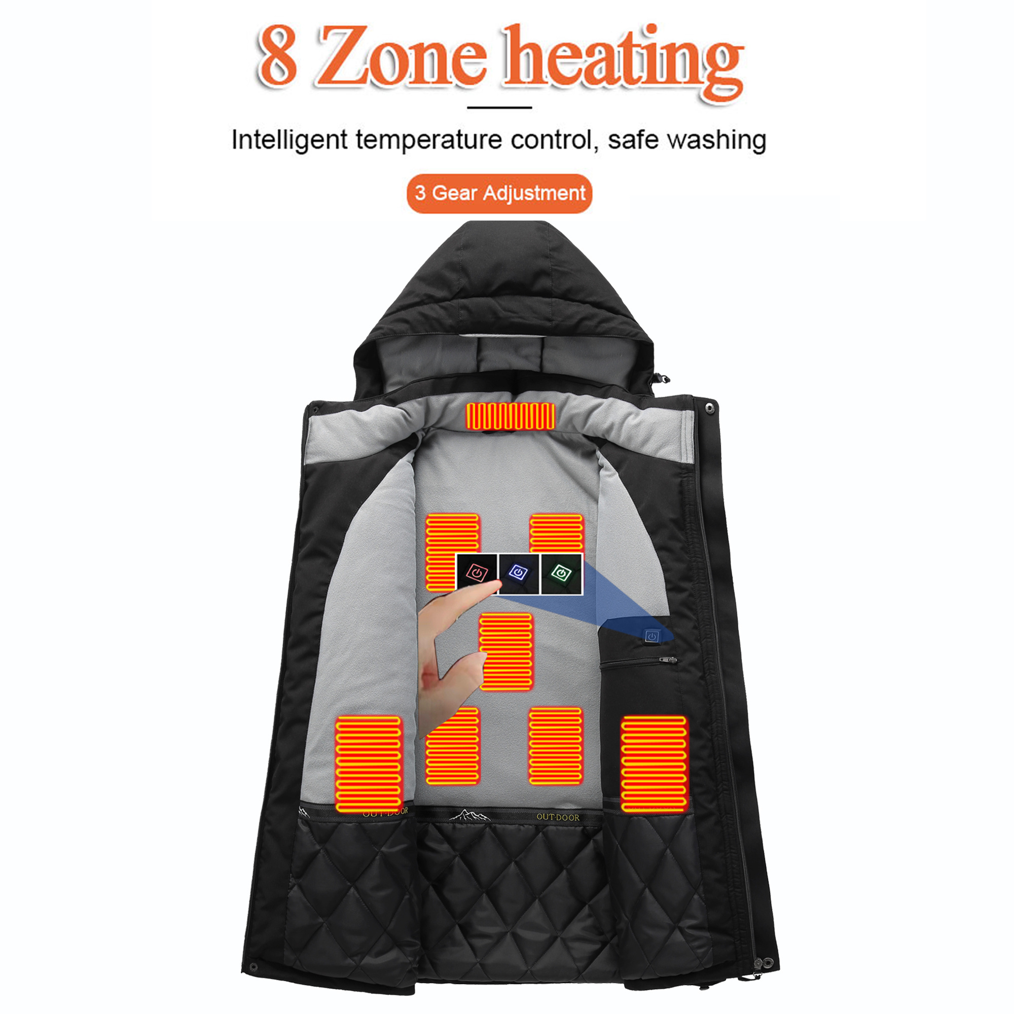 OEM Wholesale Mens Windproof Heated Jacket Winter Outdoor Windbreaker Coat  Battery Heated Jacket With Reflective strip