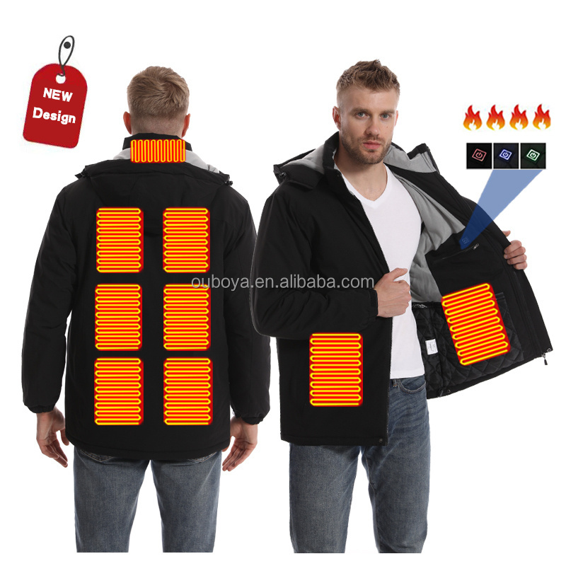 Custom Logo Winter Black Windbreaker Heating clothes Wholesale Softshell Heated Coat With Hood Heated Hunting Jacket For Men