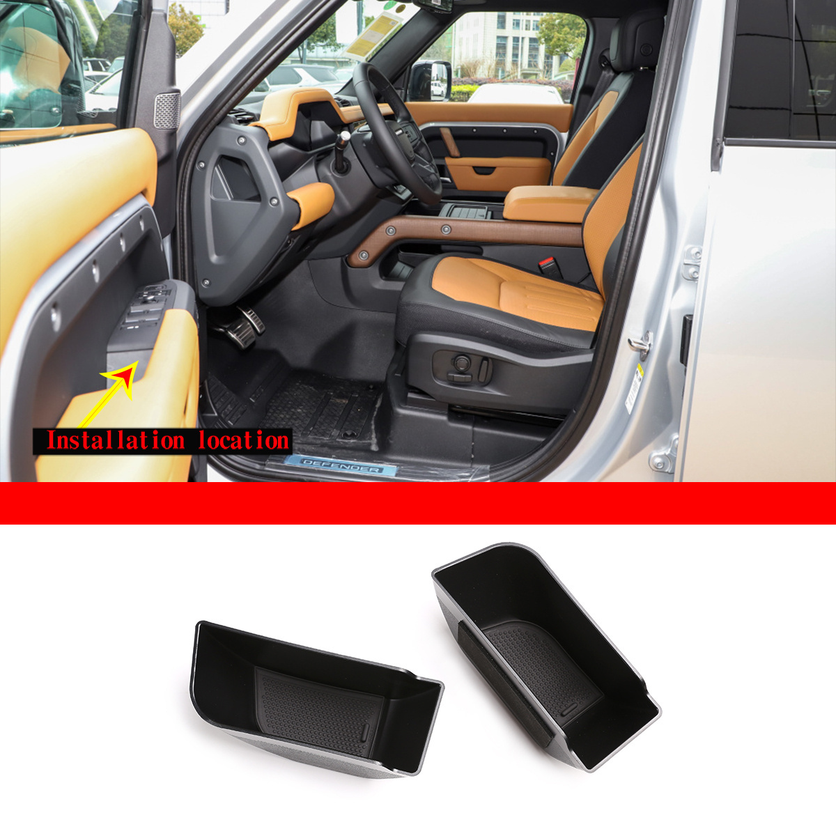 ABS Black Car Door Storage Box Phone Tray Accessories For Land Rover Defender 90 110 2020-2022