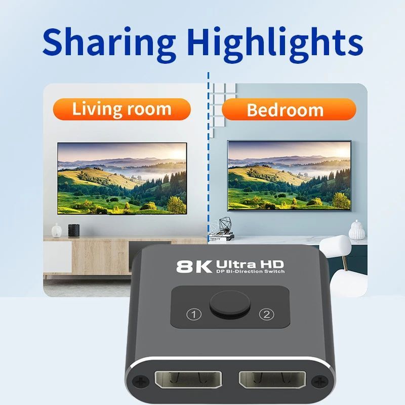 4Kx2K 120Hz HDMI Splitter 1 to 2 Out Bidirectional HDMI Switcher Supports HDR, 8K, 3D, 1080P HDMI Switch