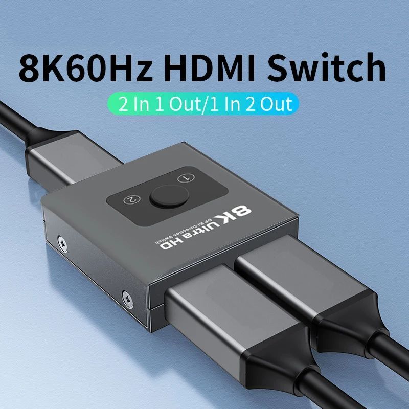 4Kx2K 120Hz HDMI Splitter 1 to 2 Out Bidirectional HDMI Switcher Supports HDR, 8K, 3D, 1080P HDMI Switch