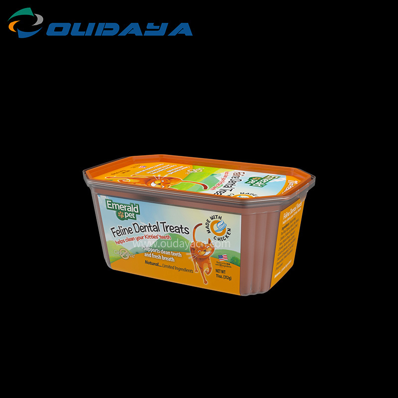 IML food packaging 580ml 16oz 454g plastic PP square tub for powder clean pet dog teeth