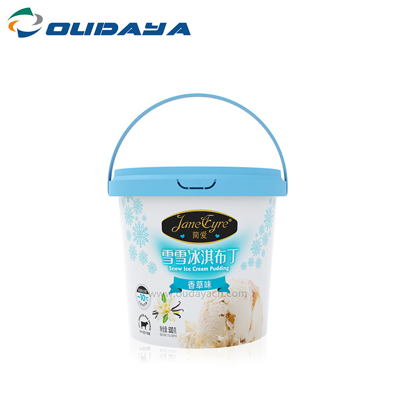 Wholesale food grade customized packaging IML plastic ice cream plastic yogurt IML container bucket with lid