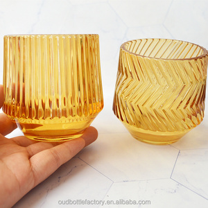 7 Oz 8 Oz Translucence Diamond Hobnail Stripe Embossed Surface Textured Amber Bule Glass Candle Jar Holder