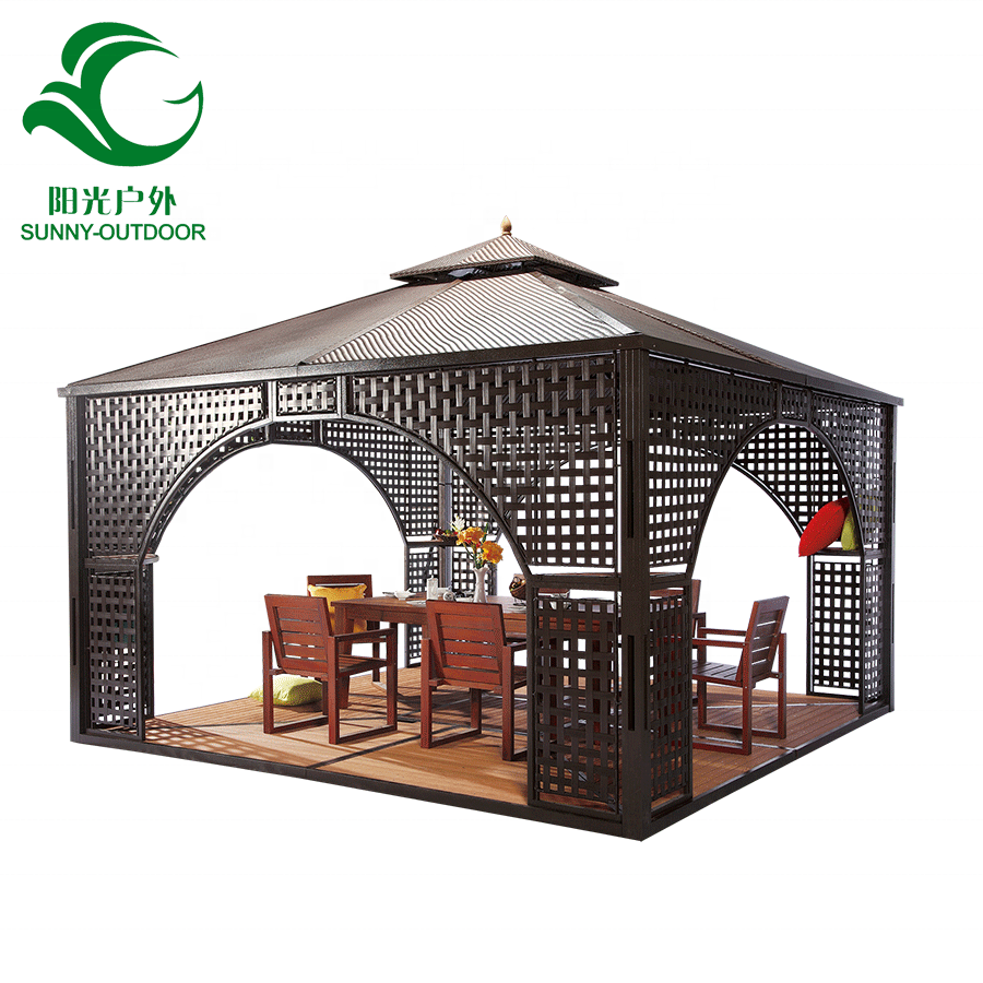 4*4m Luxury Patio Wicker Gazebo with WPC floor New Design Garden Pavilion