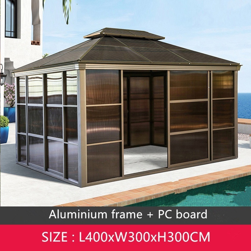 Square Gazebo 4x4m  Factory wholesale Garden Outdoor Aluminium Gazebo with Double Roof  PC Board