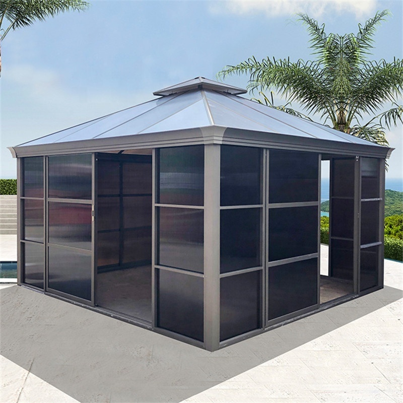 Square Gazebo 4x4m  Factory wholesale Garden Outdoor Aluminium Gazebo with Double Roof  PC Board