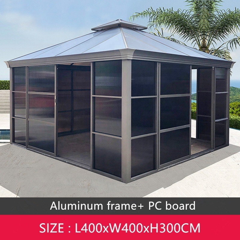 Square Gazebo 4x4m  Factory wholesale Garden Outdoor Aluminium Gazebo with Double Roof  PC Board