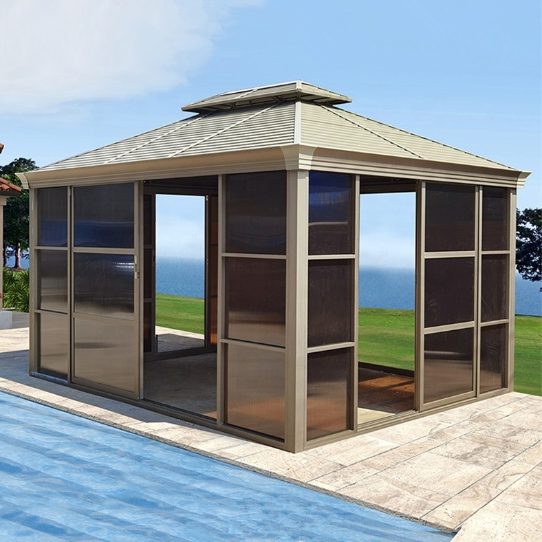 Luxury Double Hardtop House Gazebo Garden Gazebo Outdoor Sun Room Houses With Sliding Door