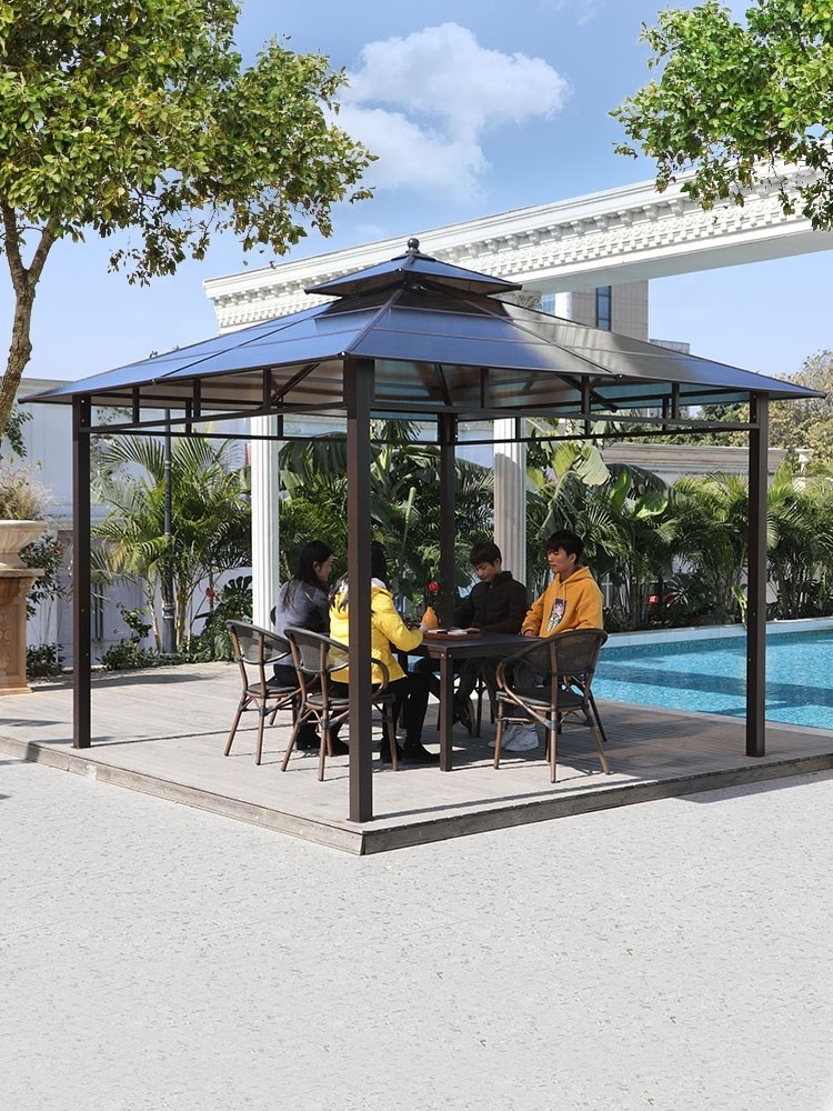 Outdoor Furniture Iron Metal Waterproof Canopy Gazebo pegola  With Netting For Patio And Garden