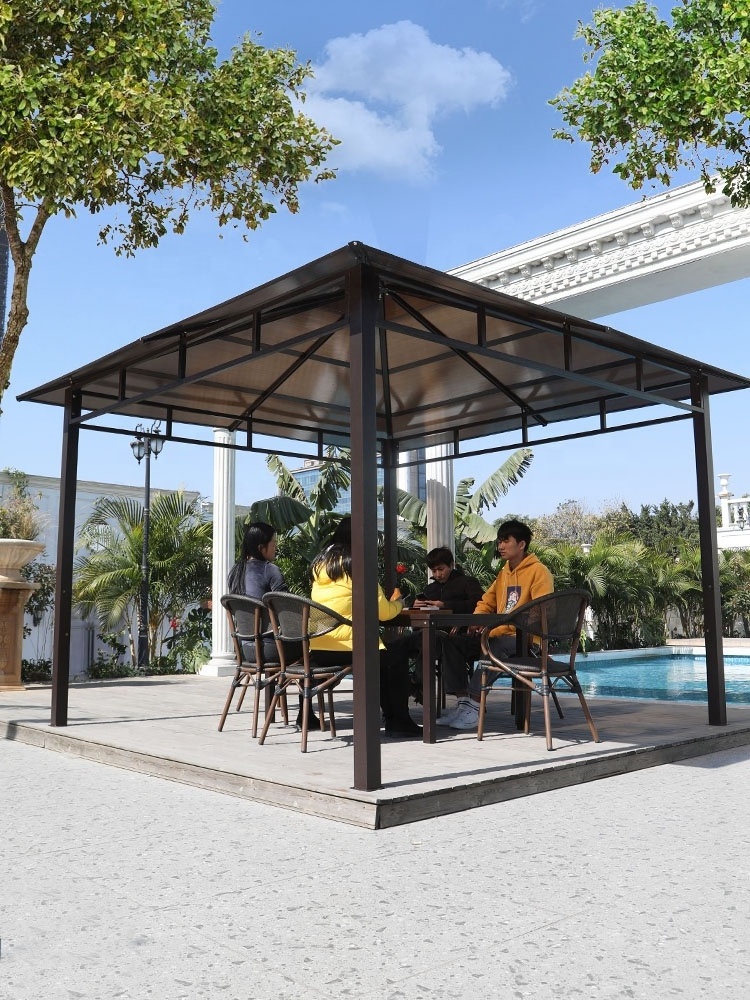 Outdoor Furniture Iron Metal Waterproof Canopy Gazebo pegola  With Netting For Patio And Garden