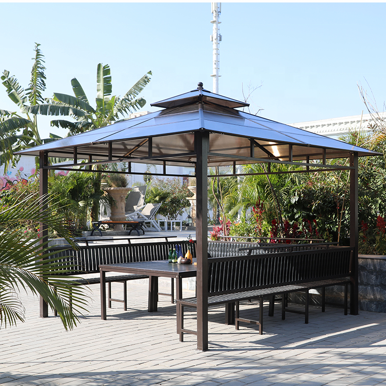 Outdoor Furniture Iron Metal Waterproof Canopy Gazebo pegola  With Netting For Patio And Garden