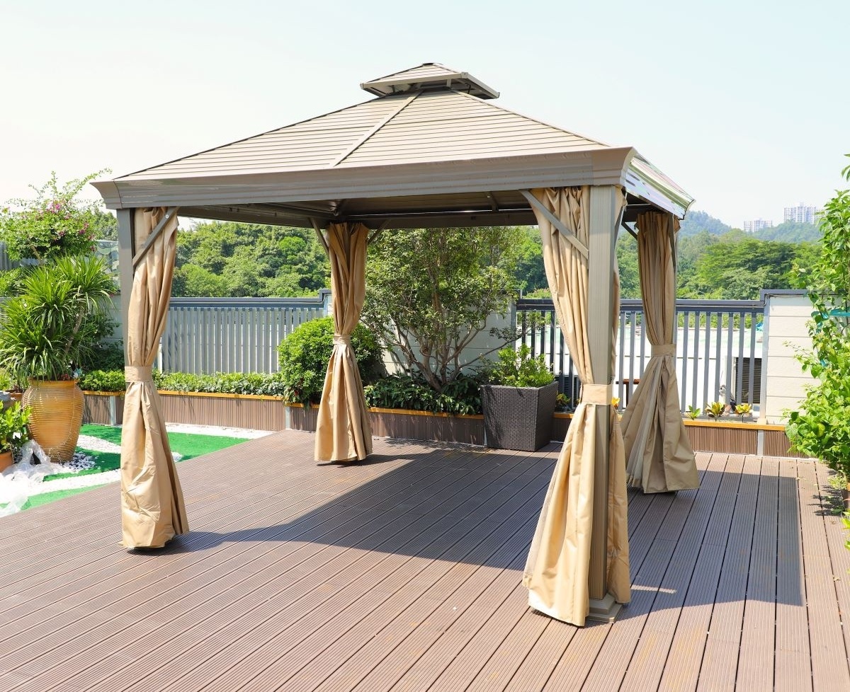 2023 Hot-sale 300*300cm double top roof gazebos modern gazebo aluminium high quality gazebos tent with curtain and mosquito net