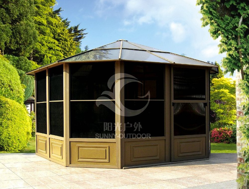 outdoor patio aluminum with PVC window hexagonal gazebo house tent