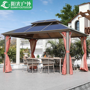 Patio Outdoor Furniture PC board roof UV Resistance Gazebo Pergola Pavilion Tent With Curtain And Mosquito net