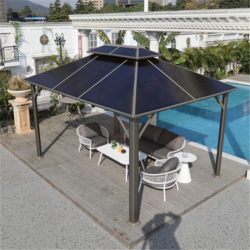 Patio Outdoor Furniture PC board roof UV Resistance Gazebo Pergola Pavilion Tent With Curtain And Mosquito net