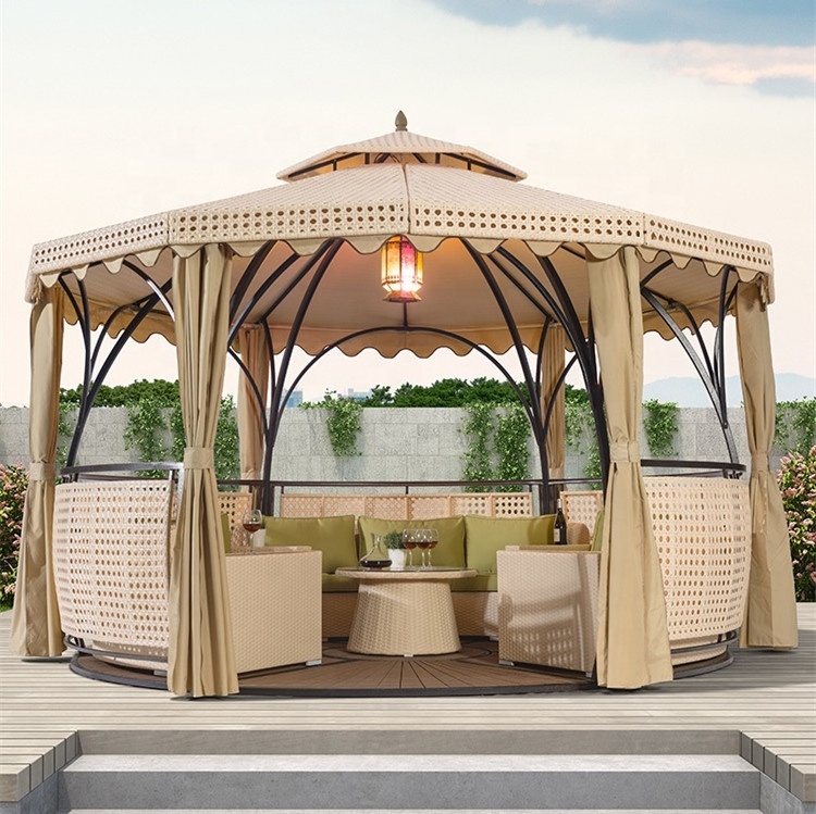 Factory Price Hot Sale Outdoor Garden Gazebo Shelter Patio Party Canopy  Round Bamboo Wicker Gazebo 430cm