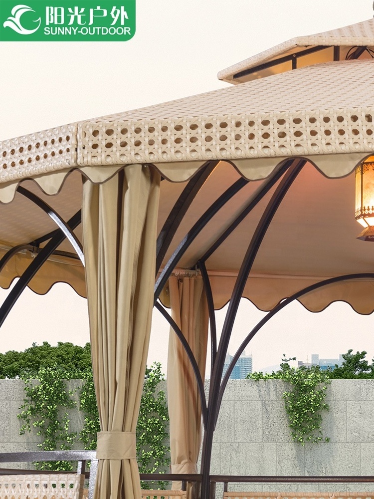 Factory Price Hot Sale Outdoor Garden Gazebo Shelter Patio Party Canopy  Round Bamboo Wicker Gazebo 430cm