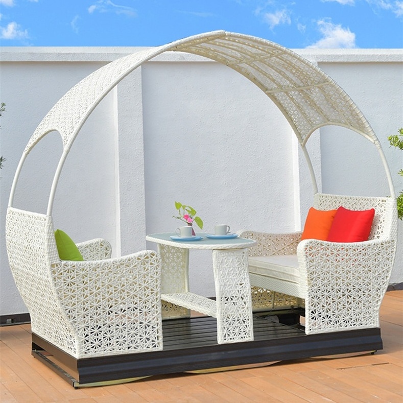 Patio Swing With Canopy Waterproof Wicker Outdoor Luxury Garden Swings