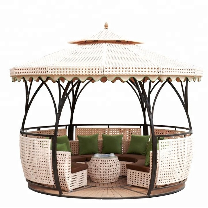 Garden Luxury Rattan Gazebo with Floor Round Shape Wicker House Gazebo