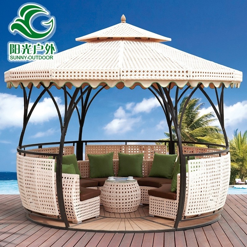 Garden Luxury Rattan Gazebo with Floor Round Shape Wicker House Gazebo