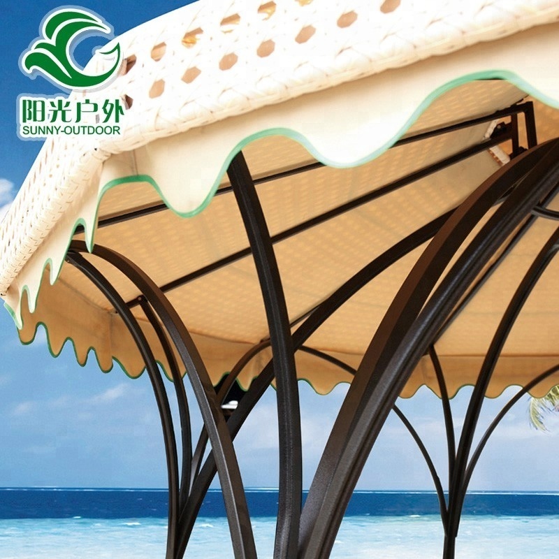 Garden Luxury Rattan Gazebo with Floor Round Shape Wicker House Gazebo