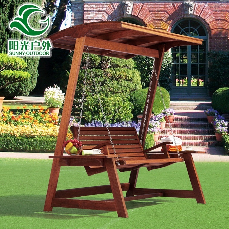 2021 Newest Style Double Seat  Outdoor Indoor Wooden Swing Adult Set