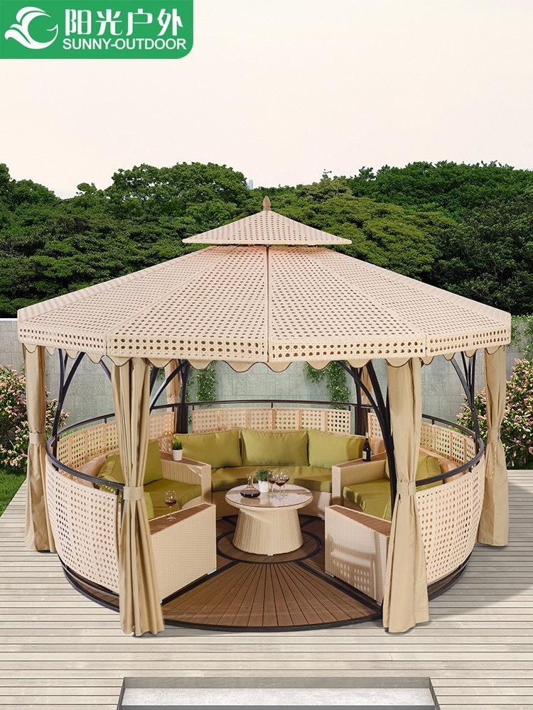 Patio  Furniture  UV Resistance Large Outdoor Gazebo  Double Rattan Roof  Tent Gazebo