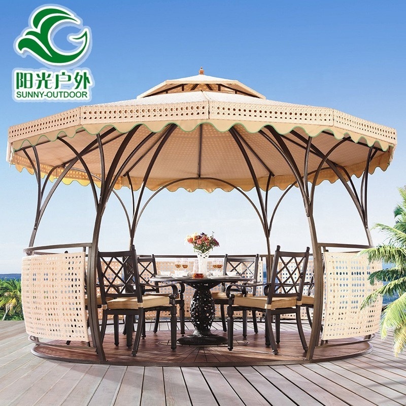 Patio  Furniture  UV Resistance Large Outdoor Gazebo  Double Rattan Roof  Tent Gazebo