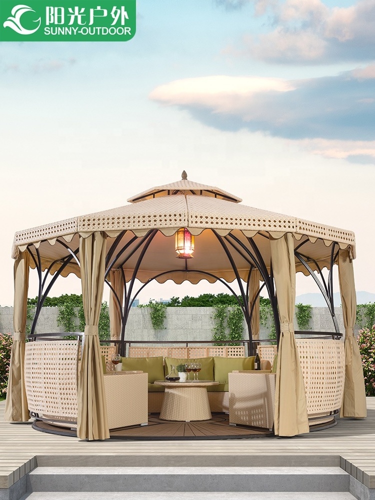 Patio  Furniture  UV Resistance Large Outdoor Gazebo  Double Rattan Roof  Tent Gazebo