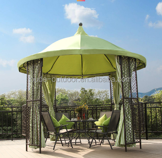 outdoor metal gazebo canopy round large rattan tent 3.5m waterproof curtain cheap price