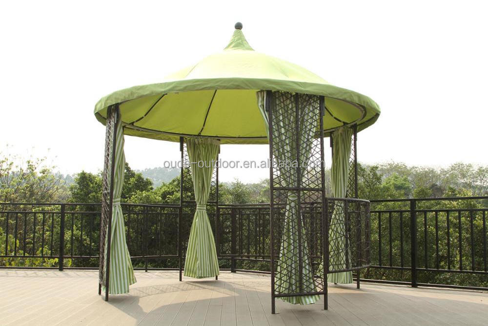 outdoor metal gazebo canopy round large rattan tent 3.5m waterproof curtain cheap price