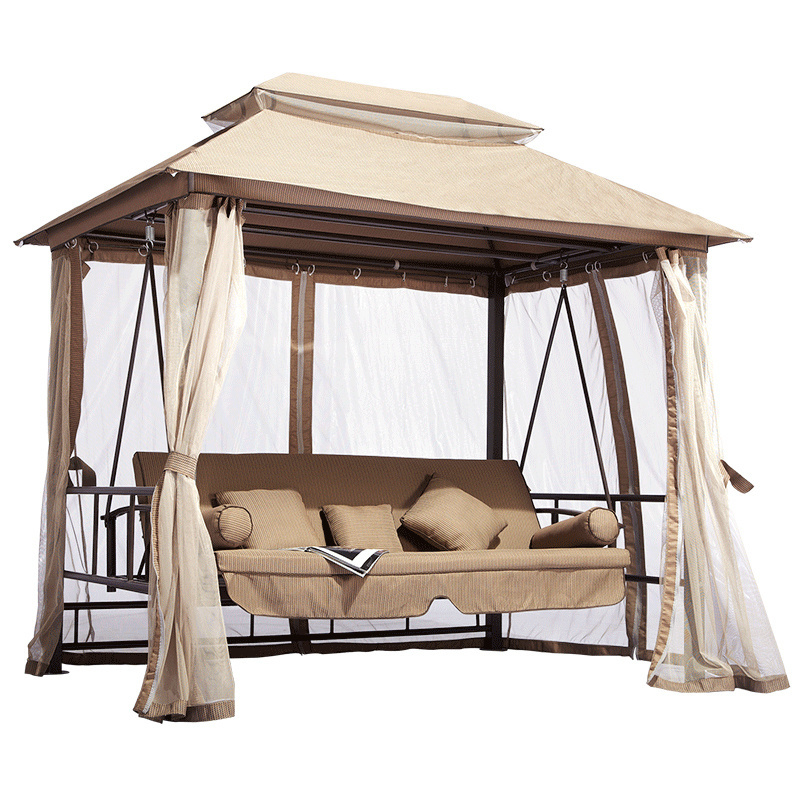 Outdoor patio 3 seats waterproof garden leisure gazebo swing bed