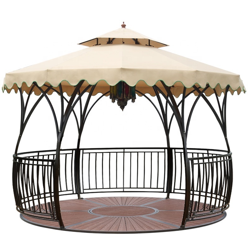 Dia360CM Luxury Wrought Iron Gazebo Plastic Wood Floor Outdoor Water Roof Canopy Garden Pavilion  Gazebo