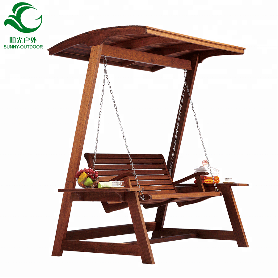 Leisure Outdoor Garden Wooden  Double Swing Chair  Teak Wood Rocking Chair