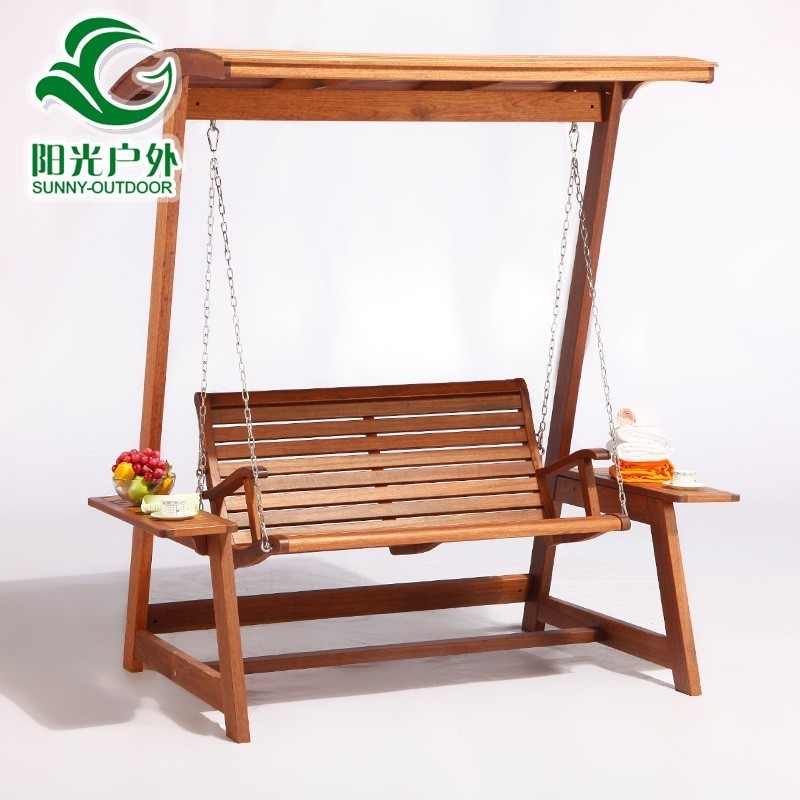 Leisure Outdoor Garden Wooden  Double Swing Chair  Teak Wood Rocking Chair