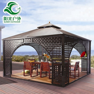 4x4 Strong PE Rattan And PVC Plate Wind Resistant Gazebo With Plastic  Floor