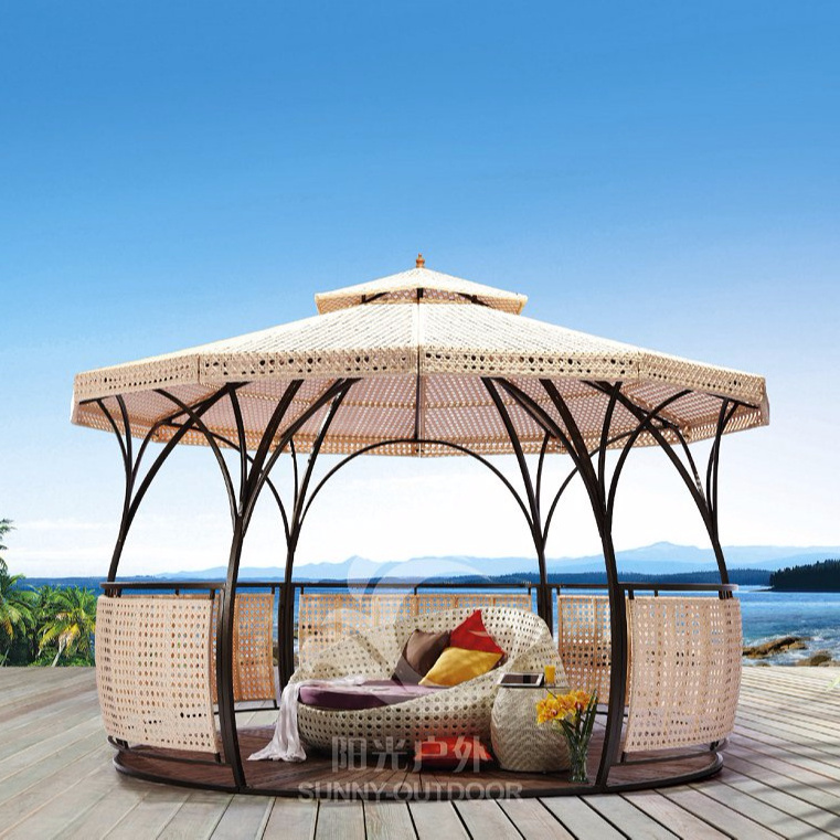 430cm Double tops rattan gazebo outdoor garden tent with WPC floor Made in China