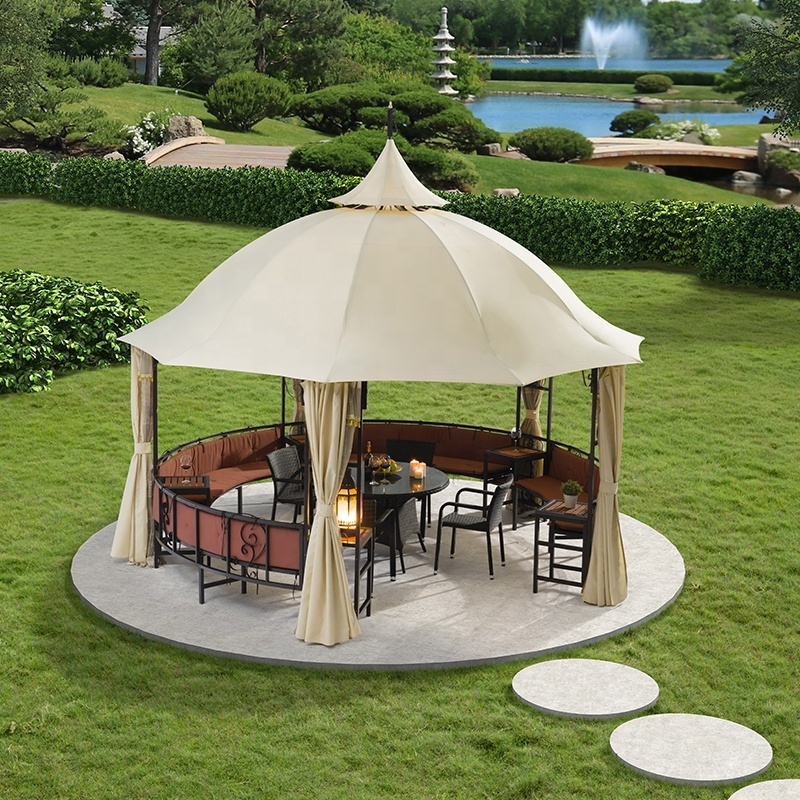 Diameter 400CM Garden Luxury Gazebo with Seating and Cushion / Mosquito Net / Curtain