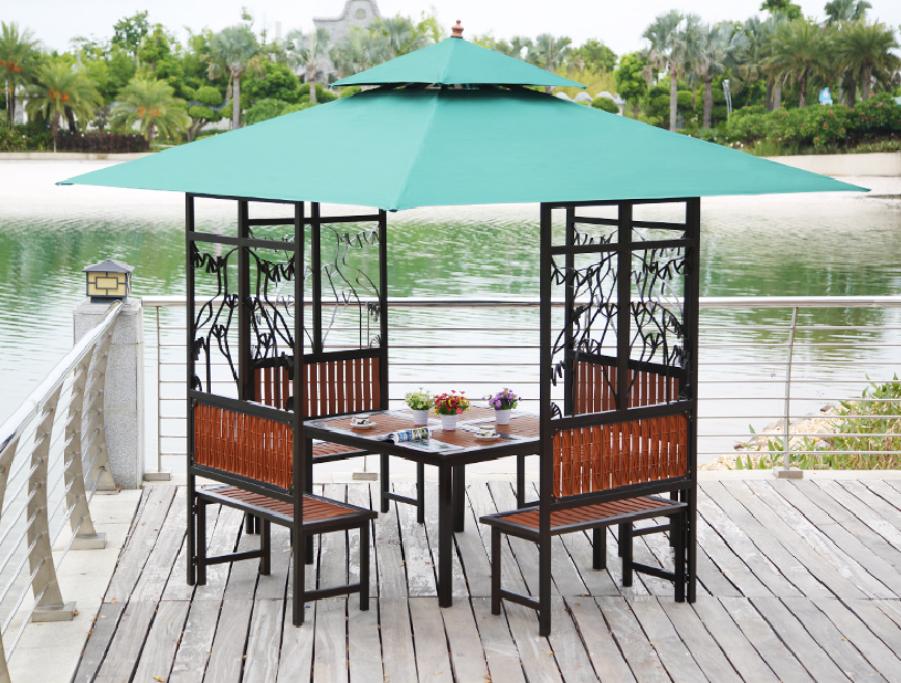 Outdoor garden waterproof iron pavilion tent with table and chairs