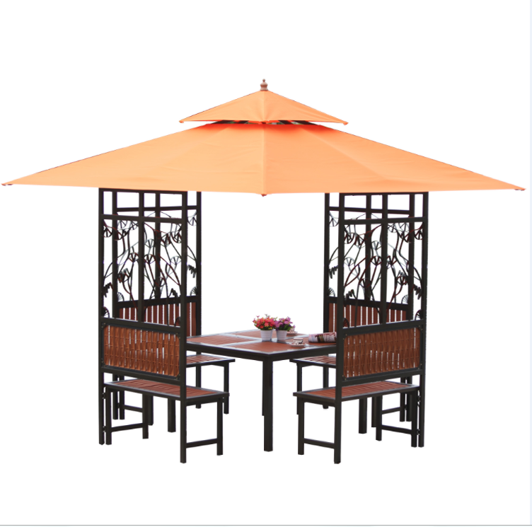 Outdoor garden waterproof iron pavilion tent with table and chairs