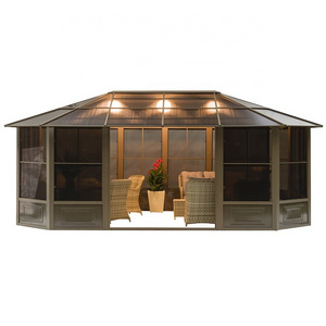 Outdoor Aluminum House Gazebo with Sliding Doors 370*550 CM