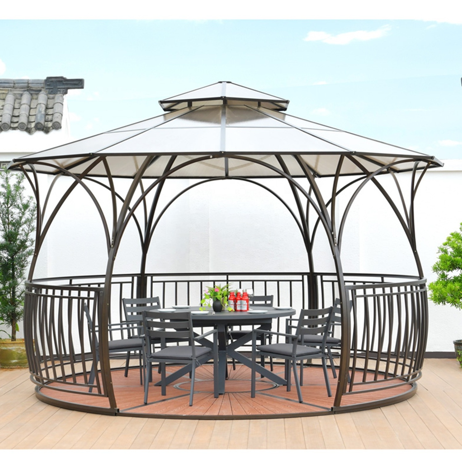 Garden Outdoor Pavilion Round Gazebo Awning with Floor Patio Furniture New Style