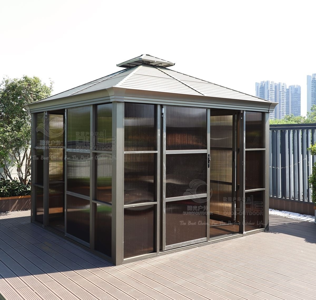 2023 Hot-sale 300*300cm Double top roof modern sun room Latest garden gazebos High quality Outdoor gazebo with sliding door