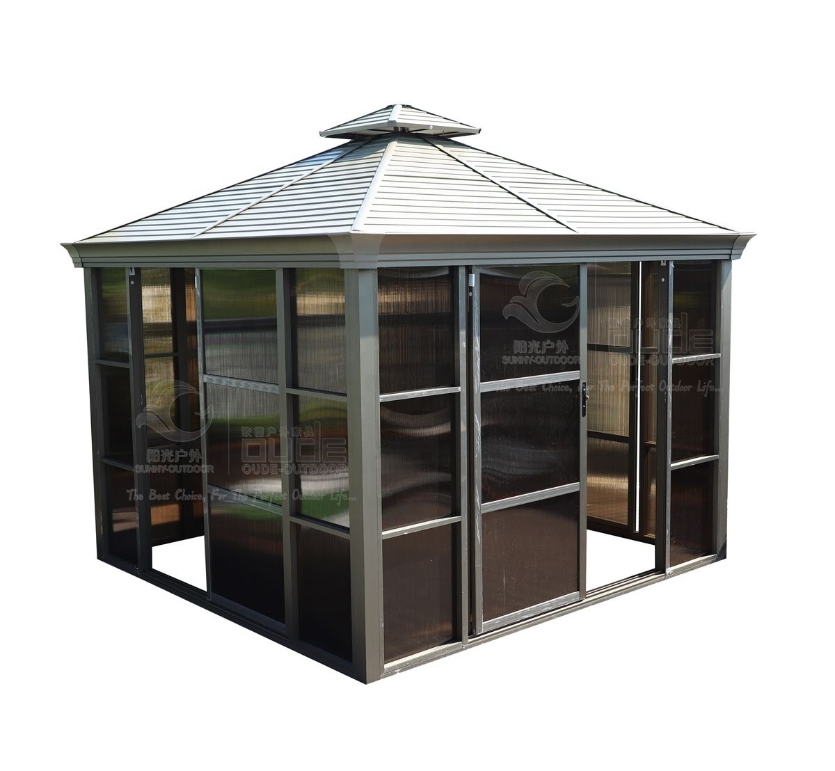 2023 Hot-sale 300*300cm Double top roof modern sun room Latest garden gazebos High quality Outdoor gazebo with sliding door