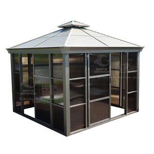 2023 Hot-sale 300*300cm Double top roof modern sun room Latest garden gazebos High quality Outdoor gazebo with sliding door