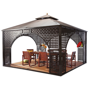 2022 Hot Sale new item 400*400 Double tops rattan gazebo with floor gazebo house outdoor party tent waterproof canopy gazebo